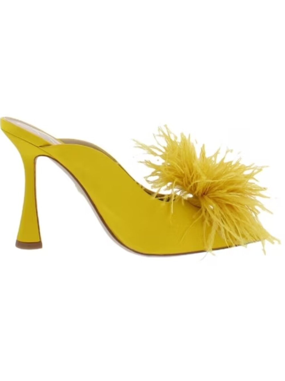 Sam Edelman Anthony Feather Mule Pumps 7.5 Ochre Satin Pointed Toe